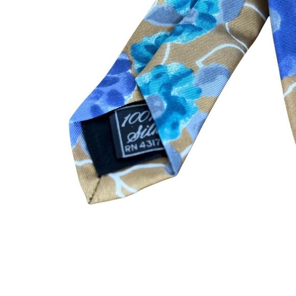 Gino Pompeii Mens Silk Tan Brown Purple Teal Floral Neck Tie Necktie 3.5" x 58" - Picture 7 of 8